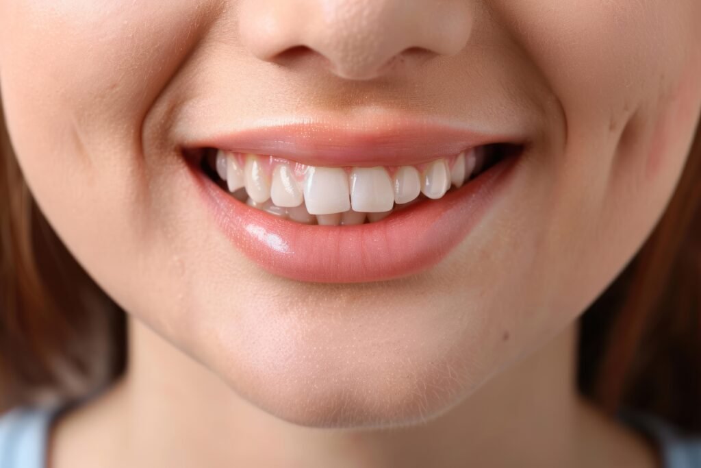 Ön dişler arasında boşluk (diastema) olan gülüşün yakın çekimi